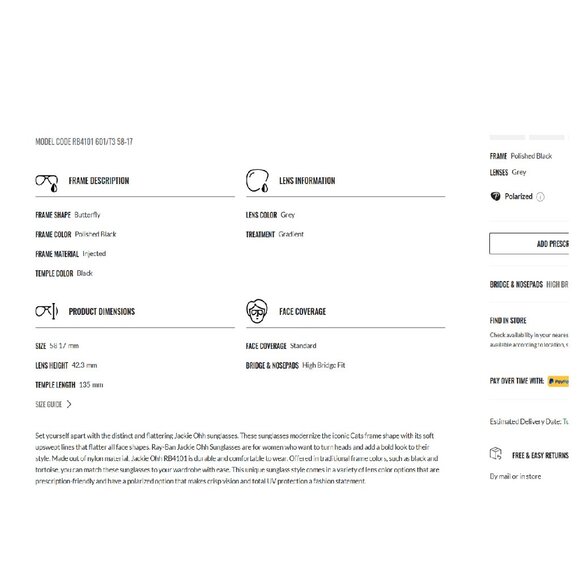 New Ray-Ban 4101 Jackie OHH Polarized Lenses main image 8